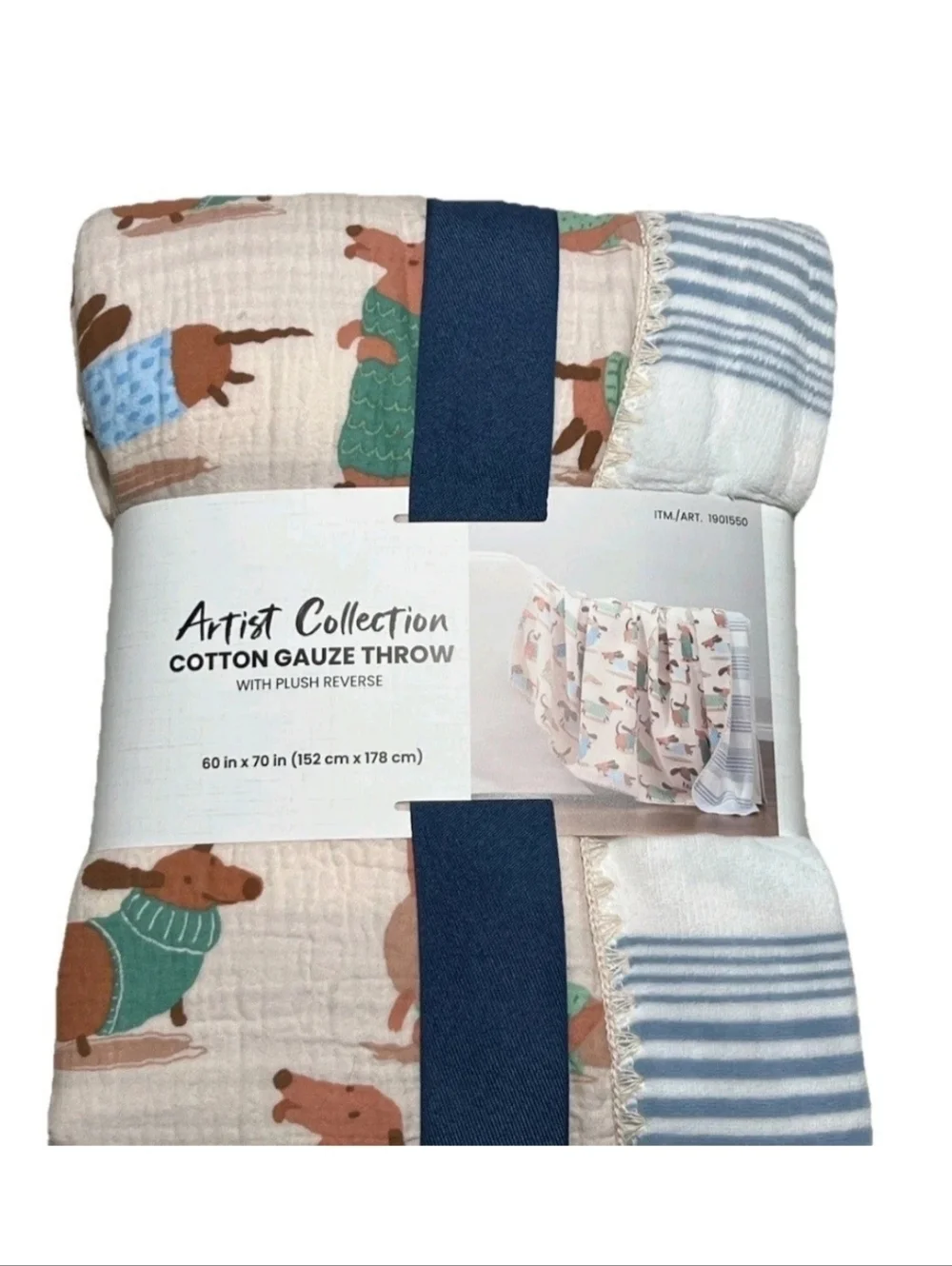 Berkshire  Artist Collection Cotton Gauze Throw With Plush Reverse Daschund Dog